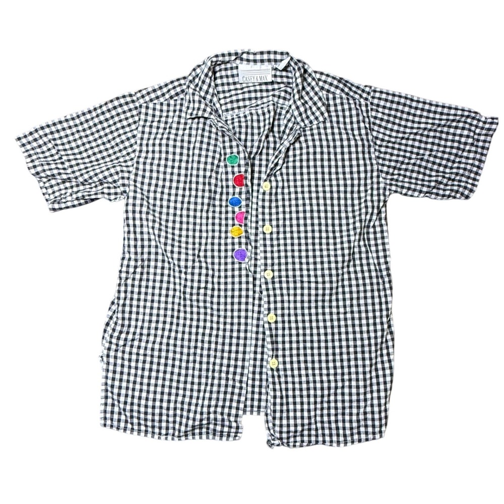 Casey & Max Gingham Top Colorful Buttons‎ Short Sleeve Vintage Shirt